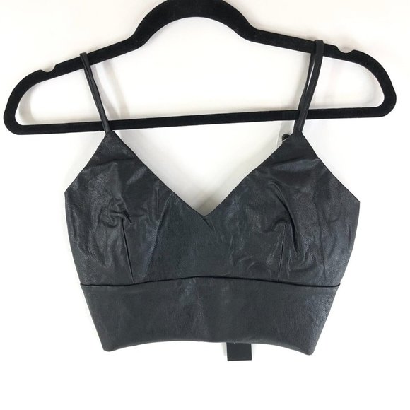 Lulus Crank it Up Black Vegan Faux Leather Cropped Cami Top Stretch XS - Picture 1 of 7